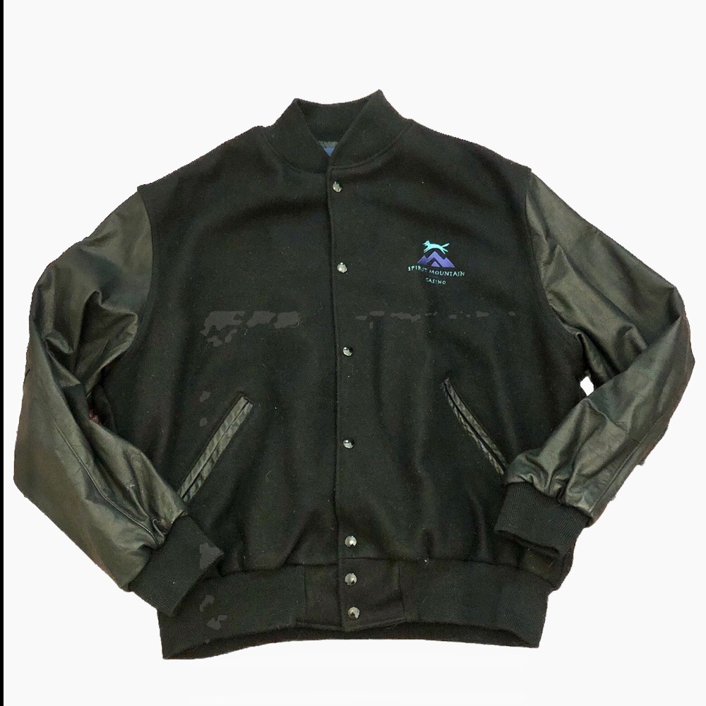 Vintage Original Holloway Varsity Jacket Black Wool Leather 2XL XXL